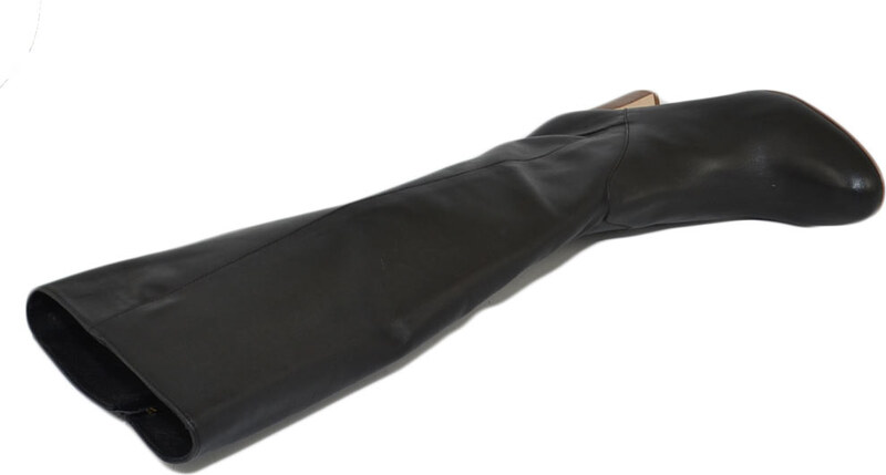 Malu Shoes Stivale donna nero in vera pelle di nappa con suola e tacco comodo in cuoio zip lunga liscio rigido moda handmade glam