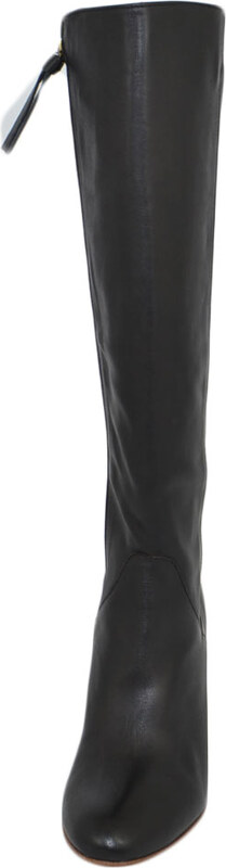 Malu Shoes Stivale donna nero in vera pelle di nappa con suola e tacco comodo in cuoio zip lunga liscio rigido moda handmade glam