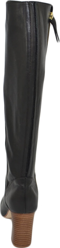 Malu Shoes Stivale donna nero in vera pelle di nappa con suola e tacco comodo in cuoio zip lunga liscio rigido moda handmade glam