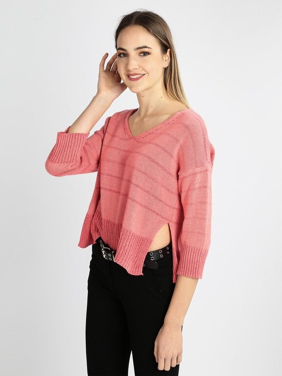 Solada Maglione Donna Oversize In Cotone e Lino Rosso Taglia Unica