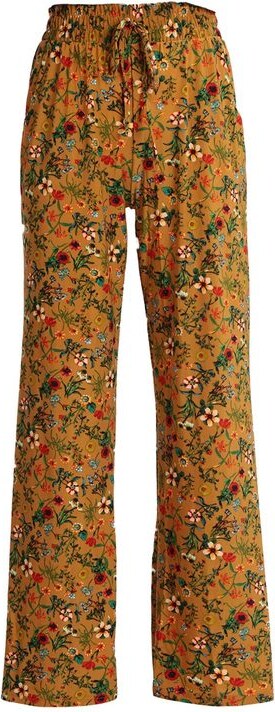 Gladys Pantaloni Donna a Palazzo Floreali Casual Beige Taglia M/l