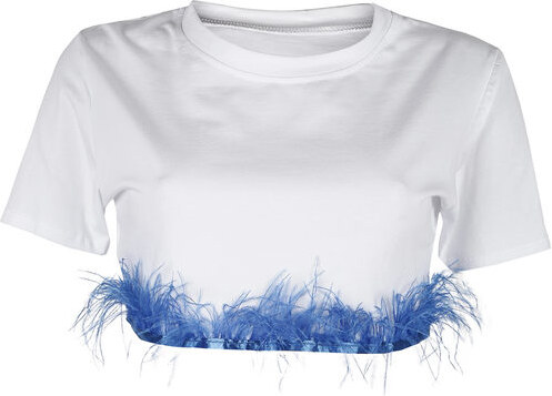 Solada T-shirt Cropped Donna Con Piume Manica Corta Blu Taglia Unica