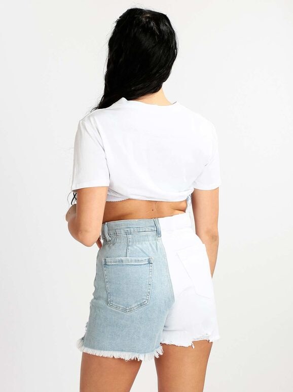 Solada T-shirt Cropped Donna Con Piume Manica Corta Blu Taglia Unica