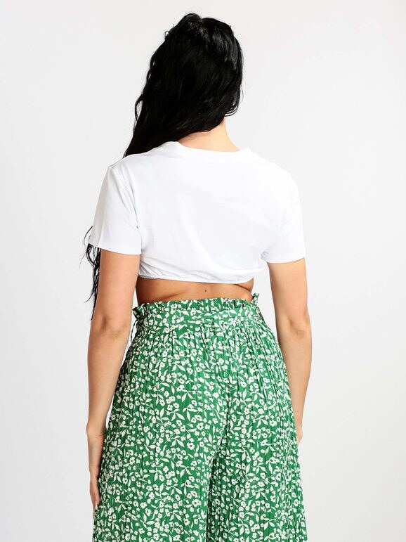 Solada T-shirt Cropped Donna Con Piume Manica Corta Verde Taglia Unica