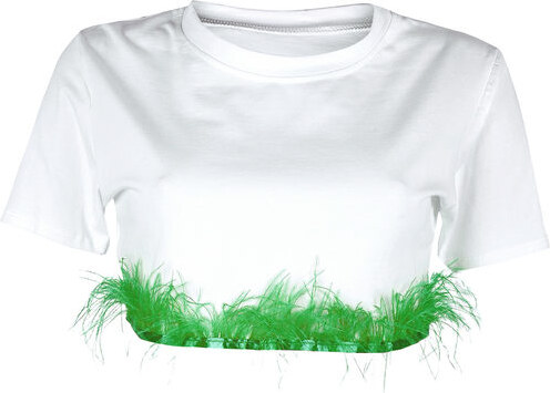 Solada T-shirt Cropped Donna Con Piume Manica Corta Verde Taglia Unica