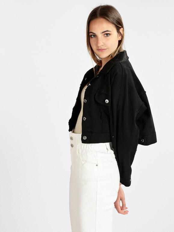 My.Station Giacca Donna In Jeans Oversize Nero Taglia Unica