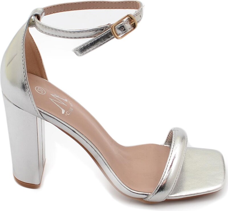 Malu Shoes Sandalo alto donna argento lucido con tacco doppio 10 cm cinturino alla caviglia linea basic cerimonia evento elegante