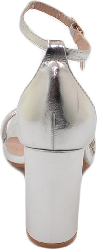 Malu Shoes Sandalo alto donna argento lucido con tacco doppio 10 cm cinturino alla caviglia linea basic cerimonia evento elegante