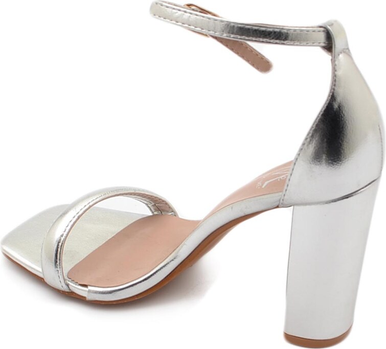 Malu Shoes Sandalo alto donna argento lucido con tacco doppio 10 cm cinturino alla caviglia linea basic cerimonia evento elegante