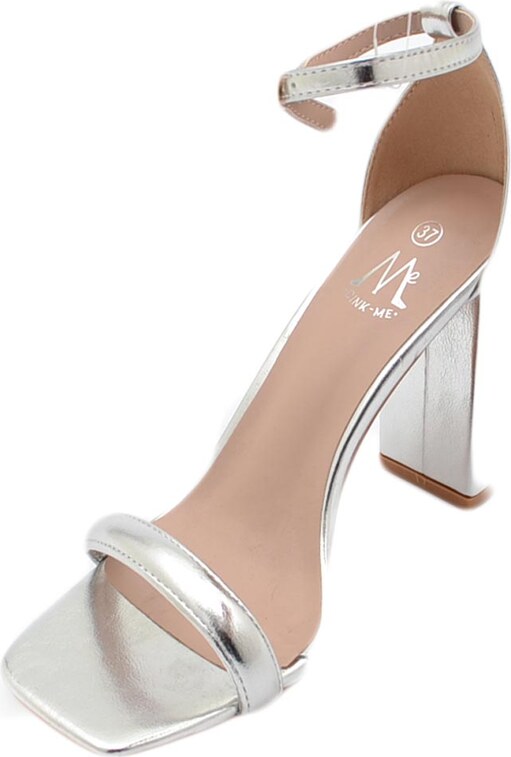 Malu Shoes Sandalo alto donna argento lucido con tacco doppio 10 cm cinturino alla caviglia linea basic cerimonia evento elegante