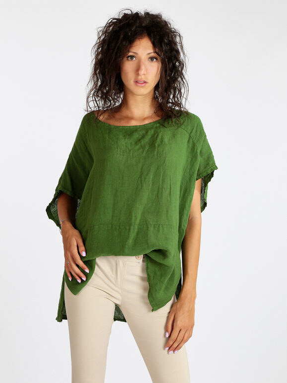 Daystar Blusa Donna In Lino Con Maniche a Pipistrello Bluse Verde Taglia Unica
