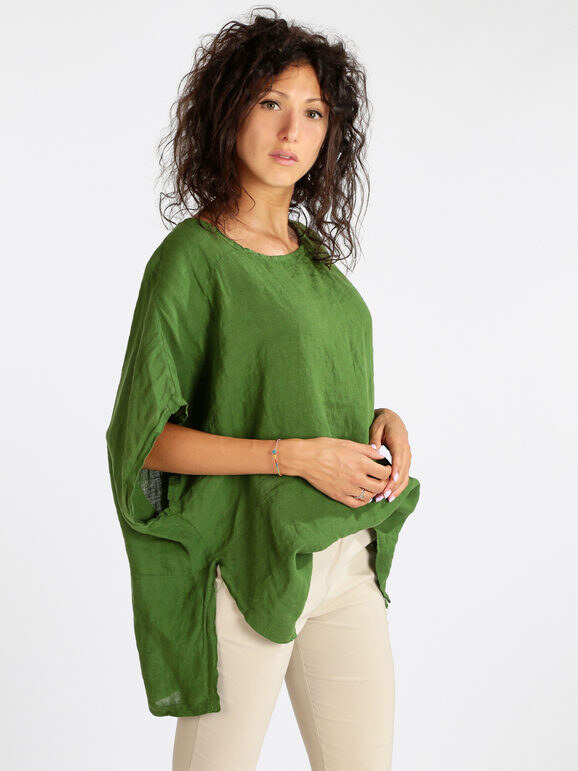 Daystar Blusa Donna In Lino Con Maniche a Pipistrello Bluse Verde Taglia Unica