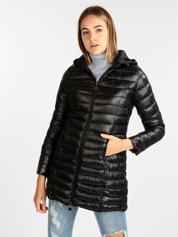 W Collection Piumino Leggero Da Donna Con Cappuccio Giacconi e Giubbotti Nero Taglia S