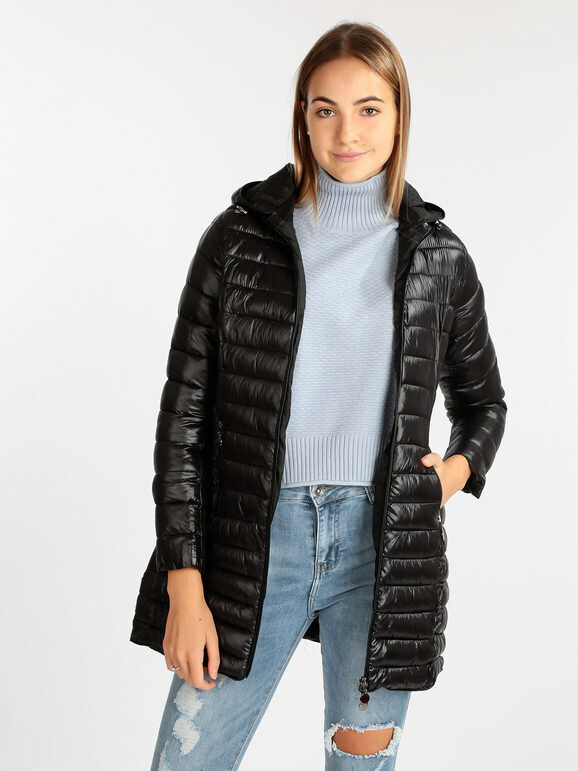 W Collection Piumino Leggero Da Donna Con Cappuccio Giacconi e Giubbotti Nero Taglia S