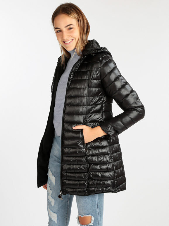 W Collection Piumino Leggero Da Donna Con Cappuccio Giacconi e Giubbotti Nero Taglia S