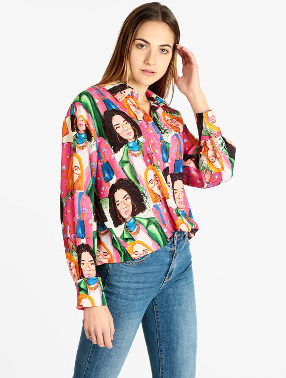 Made In Italy Maxi Camicia Da Donna Con Stampe Casual Fucsia Taglia Unica