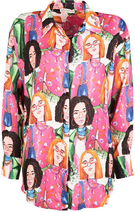 Made In Italy Maxi Camicia Da Donna Con Stampe Casual Fucsia Taglia Unica