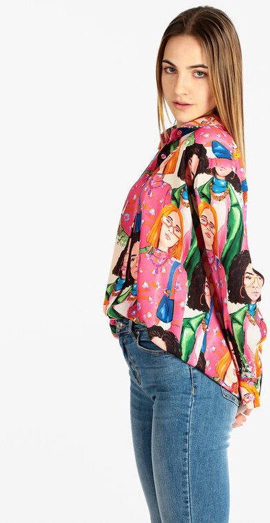 Made In Italy Maxi Camicia Da Donna Con Stampe Casual Fucsia Taglia Unica