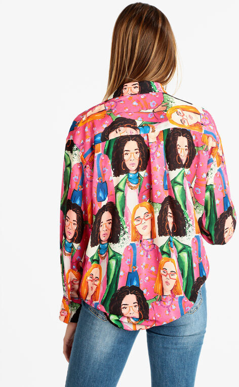 Made In Italy Maxi Camicia Da Donna Con Stampe Casual Fucsia Taglia Unica