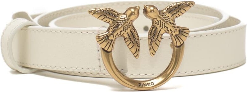 Pinko cintura sottile 2cm love birds in pelle avorio
