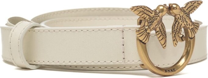 Pinko cintura sottile 2cm love birds in pelle avorio