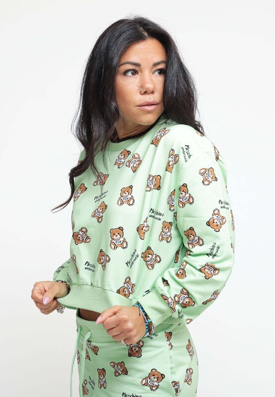 Moschino Underwear Teddy Bear Print Stretch Fleece Crop - Green Felpe Woman PE23 promo