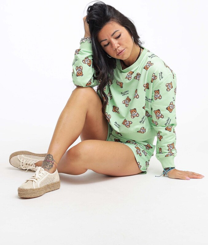 Moschino Underwear Teddy Bear Print Stretch Fleece Crop - Green Felpe Woman PE23 promo