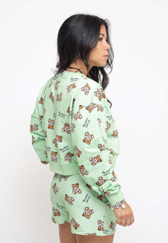 Moschino Underwear Teddy Bear Print Stretch Fleece Crop - Green Felpe Woman PE23 promo