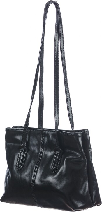 Borsa a spalla da donna in vera pelle MINA SMALL, colore NERO, CHIAROSCURO, Made in Italy