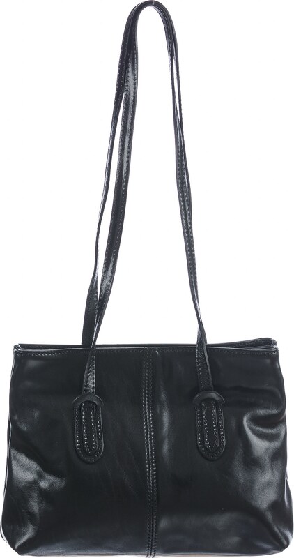 Borsa a spalla da donna in vera pelle MINA SMALL, colore NERO, CHIAROSCURO, Made in Italy
