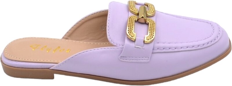 Malu Shoes Mocassino donna mules glicine con applicazione oro aperto dietro raso terra antiscivolo moda