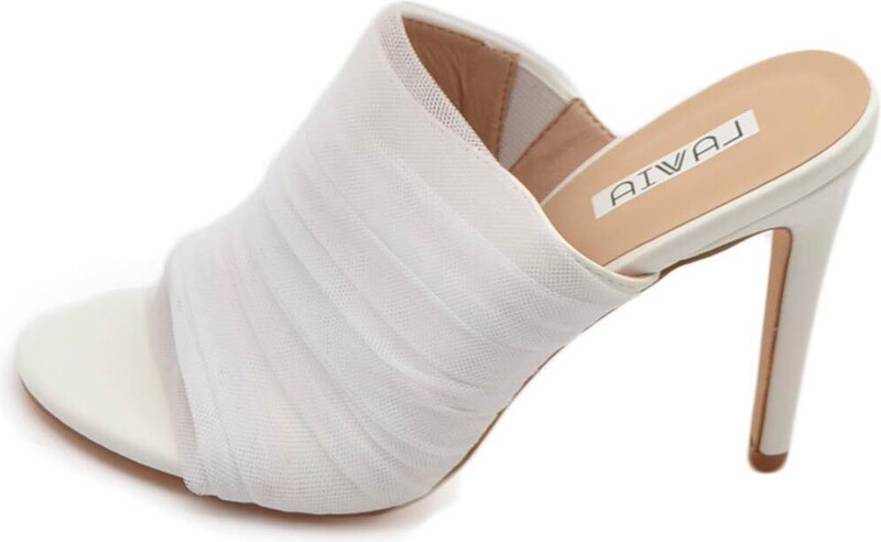 Malu Shoes Sandali donna mules pantofole in tessuto plissettato bianco tulle e tacco sottile 12 cm moda tendenza