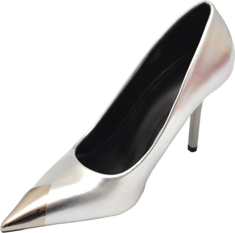 Malu Shoes Decolette' donna pelle matte argento satinato con punta gioiello tacco 10 cm spillo