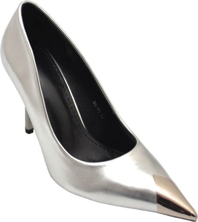 Malu Shoes Decolette' donna pelle matte argento satinato con punta gioiello tacco 10 cm spillo