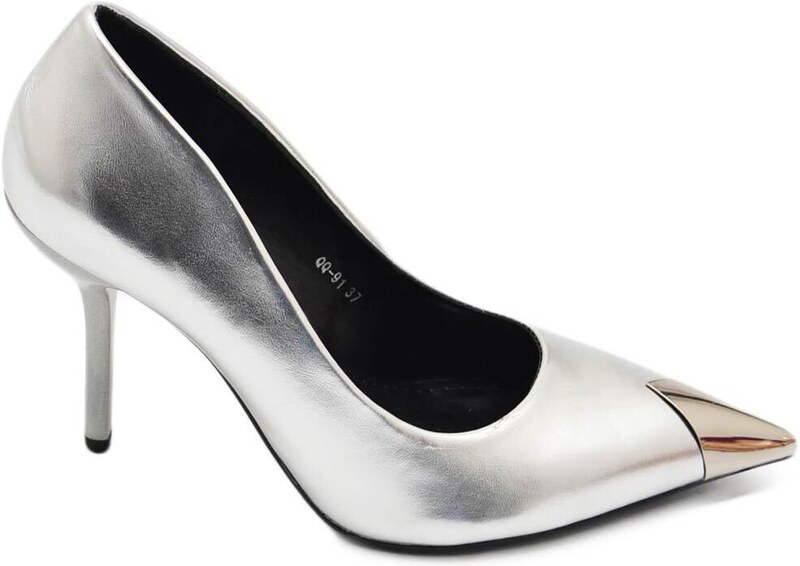 Malu Shoes Decolette' donna pelle matte argento satinato con punta gioiello tacco 10 cm spillo