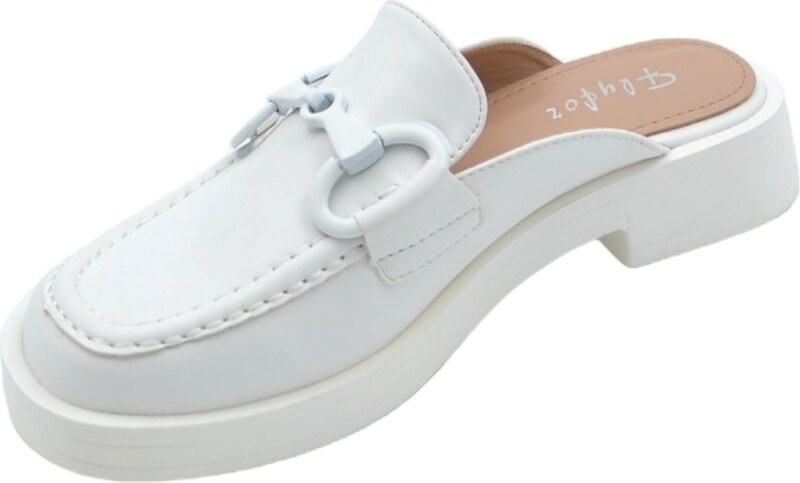 Malu Shoes Mocassino donna mules bianco con morsetto tono su tono aperto dietro gomma platform antiscivolo moda
