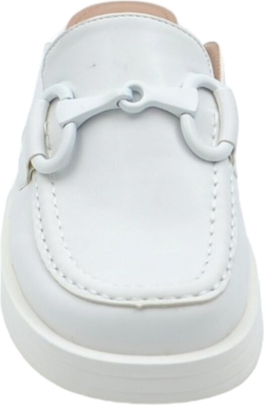 Malu Shoes Mocassino donna mules bianco con morsetto tono su tono aperto dietro gomma platform antiscivolo moda