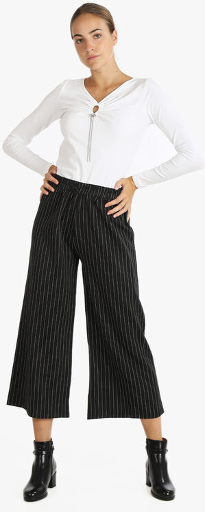 Solada Pantaloni Gessati Donna a Gamba Larga Casual Nero Taglia L