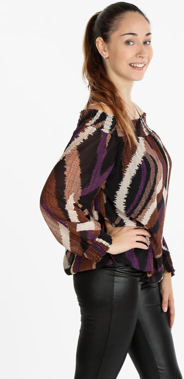 Pink Black Blusa Donna a Fantasia Bluse Nero Taglia Unica