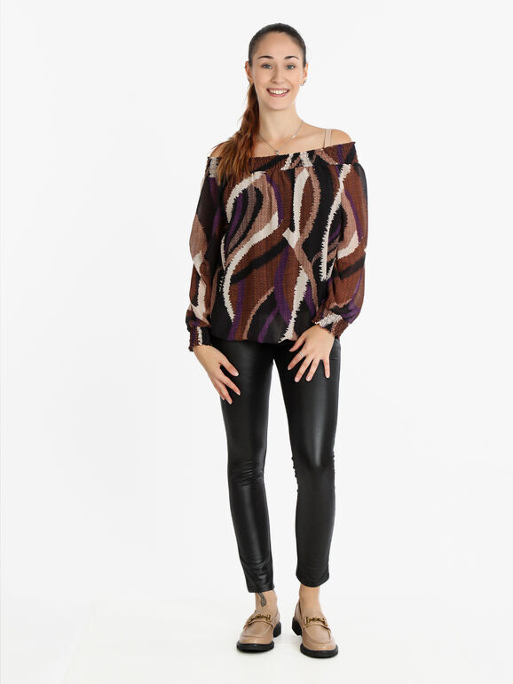 Pink Black Blusa Donna a Fantasia Bluse Nero Taglia Unica