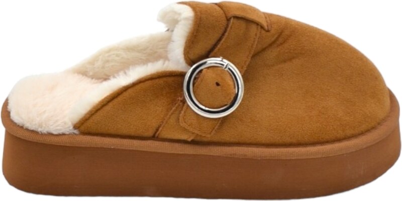 Malu Shoes Ciabatta pantofola donna cuoio con interno di pelliccia e fibbia comodo fondo alto 3 cm