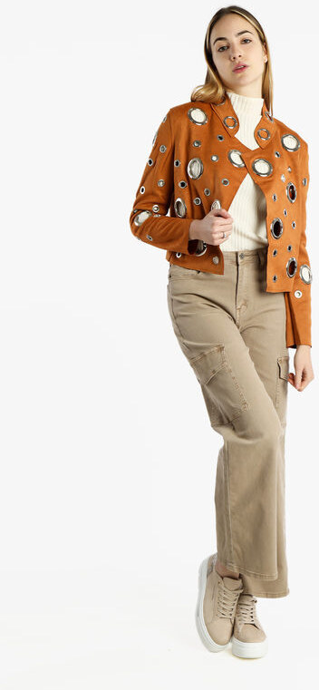 Solada Giacca Donna In Tessuto Scamosciato Con Anelli Leggere Beige Taglia S