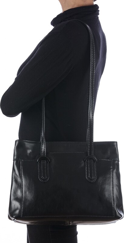 Borsa a spalla da donna in vera pelle MINA SMALL, colore NERO, CHIAROSCURO, Made in Italy