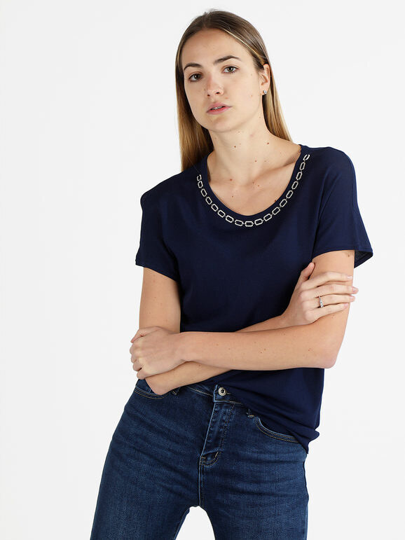 Coveri Moving Blusa Donna Con Girocollo Di Strass Bluse Blu Taglia Xl