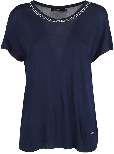 Coveri Moving Blusa Donna Con Girocollo Di Strass Bluse Blu Taglia Xl