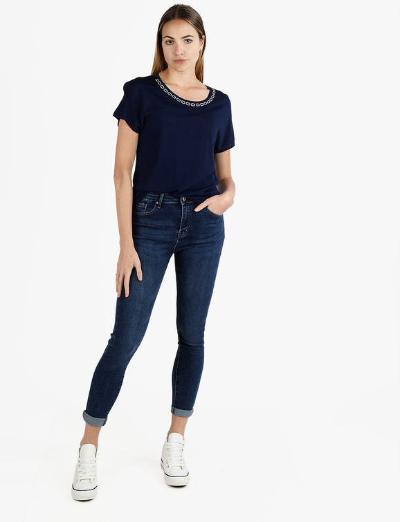 Coveri Moving Blusa Donna Con Girocollo Di Strass Bluse Blu Taglia Xl