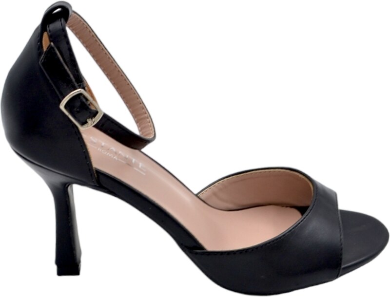 Malu Shoes Sandali donna basic nero con tacco a spillo 9 cm cinturino alla caviglia fascia larga comoda