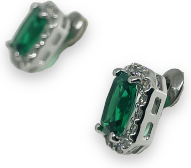 Orecchini iGold con punto luce rettangolare verde Oro Bianco 375 9KT