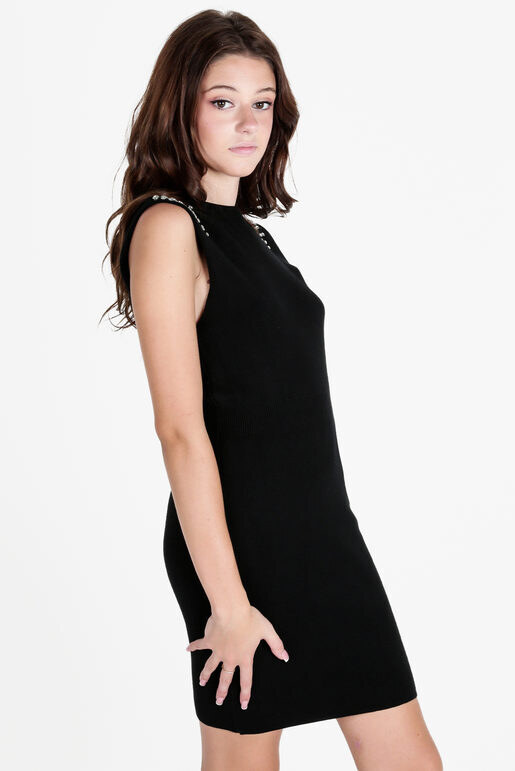 Solada Vestito Donna Smanicato In Maglia Con Dettagli Strass Vestiti Nero Taglia Unica