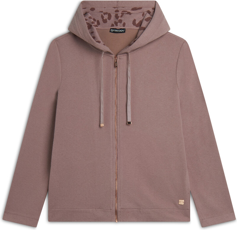 Freddy Felpa donna in viscosa tricot con zip e cappuccio animalier